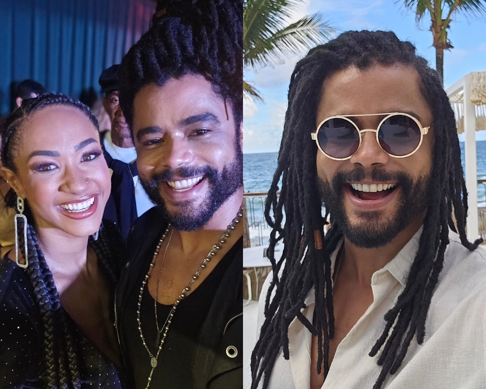 Diogo Almeida posa com os pais de Aline Patriarca após final de semana em Salvador