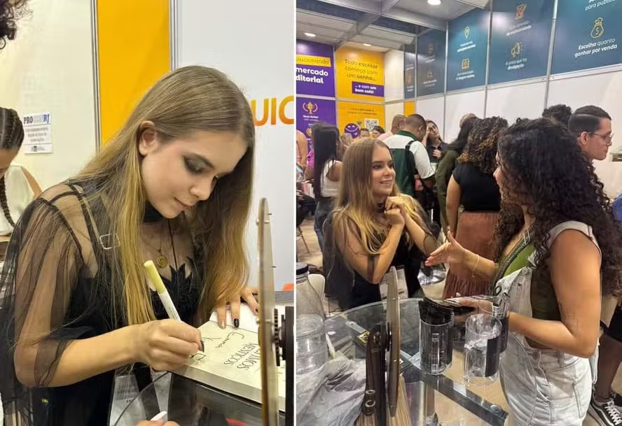 Após ter tarde de autógrafos vazia na Bienal do Livro, escritora enche nova sessão e esgota livros