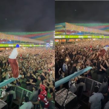 Nattan usa trampolim para pular em público durante show em Campina Grande; veja vídeo