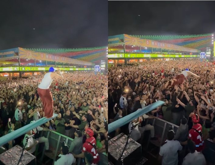 Nattan usa trampolim para pular em público durante show em Campina Grande; veja vídeo
