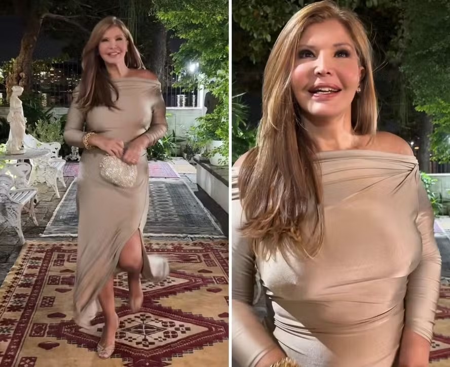 Ícone dos anos 80, Roberta Close surge deslumbrante em jantar de luxo no Rio de Janeiro