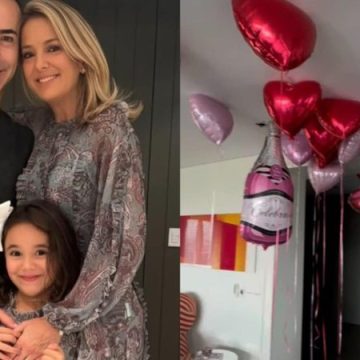 Ticiane Pinheiro e a filha, Manuella, fazem recepção surpresa para César Tralli