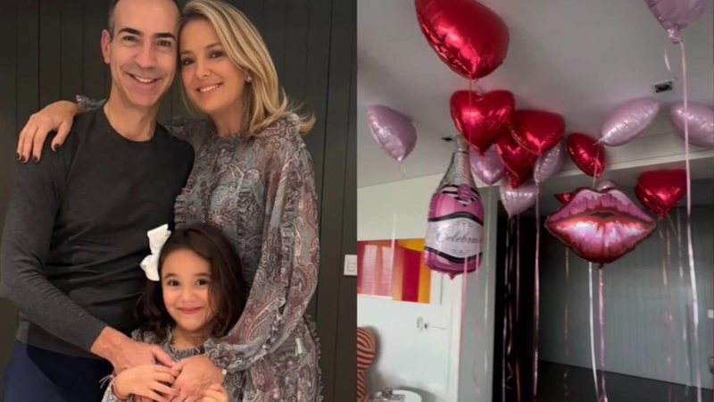 Ticiane Pinheiro e a filha, Manuella, fazem recepção surpresa para César Tralli