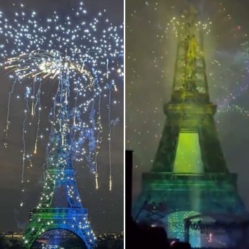 França homenageia o Brasil com show de drones e queima de fogos na Torre Eiffel