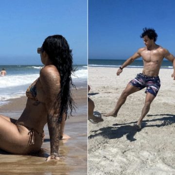 Filhos de Xanddy e Carla Perez curtem dia na praia e ganham elogios dos pais