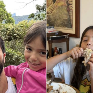 Duda Nagle compartilha registro com a filha Zoe e brinca: “Até comendo frango é fofinha”