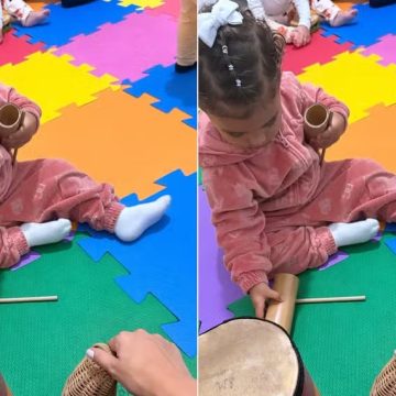 Bruna Biancardi encanta ao mostrar Mavie fazendo aula de música com look da Dolce&Gabbana