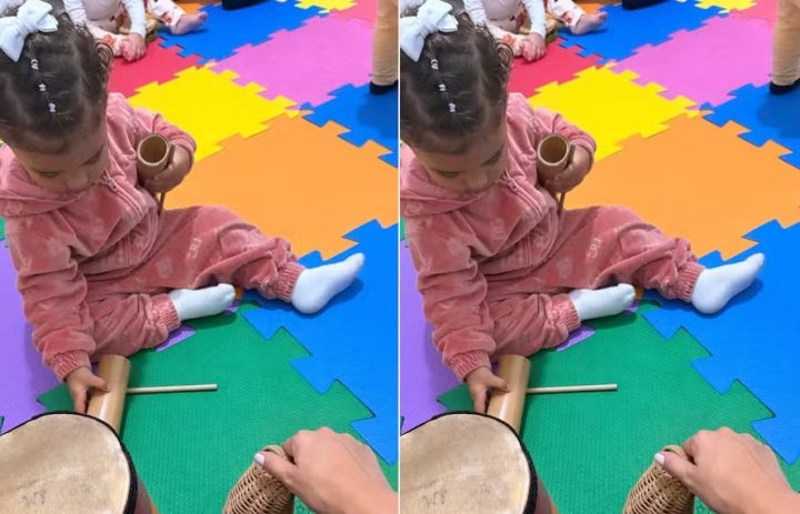 Bruna Biancardi encanta ao mostrar Mavie fazendo aula de música com look da Dolce&Gabbana