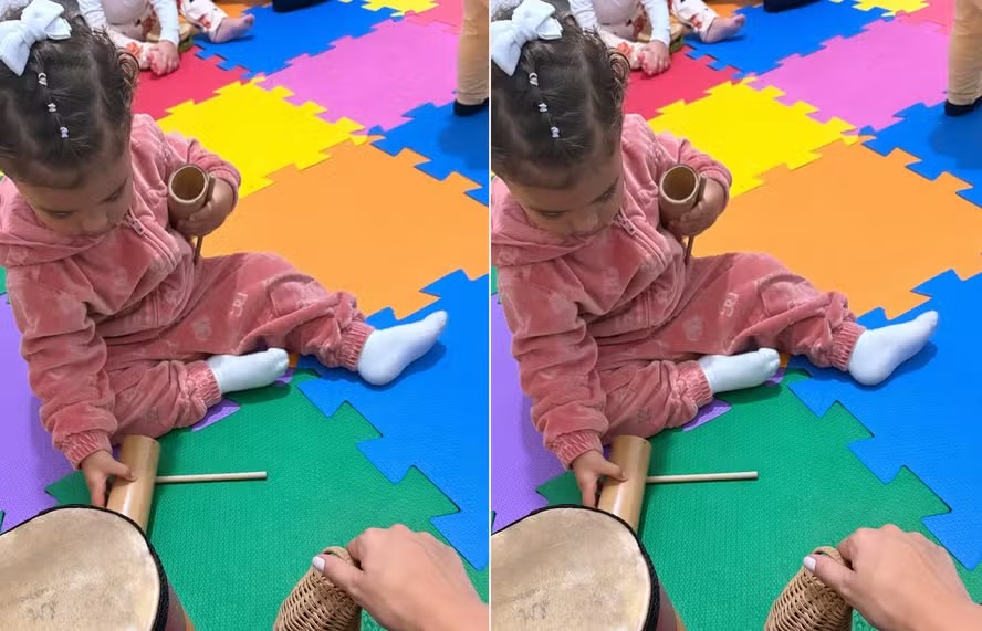 Bruna Biancardi encanta ao mostrar Mavie fazendo aula de música com look de R$ 7 mil