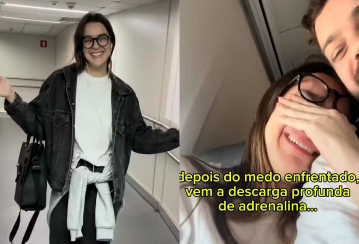 Mariana Molina cai no choro em primeiro voo de avião após 7 anos e comemora