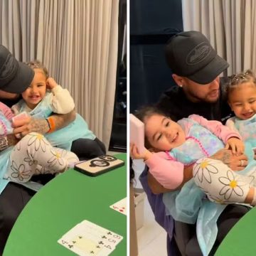 Neymar é flagrado em momento fofo com a filha, Mavie, e a afilhada, Antonella
