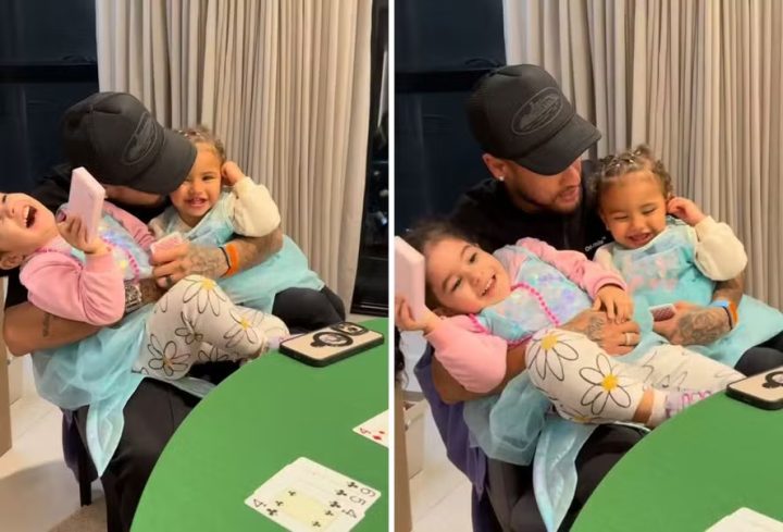 Neymar é flagrado em momento fofo com a filha, Mavie, e a afilhada, Antonella
