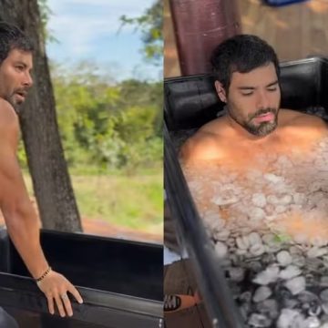 Namorado de Sandy, Pedro Andrade encara banheira de gelo no inverno; saiba motivo