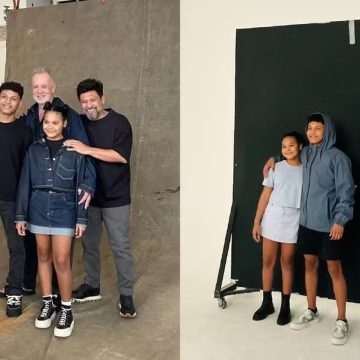 Luiz Fernando Guimarães e marido posam com os filhos adolescentes: ‘O tempo passa rápido’
