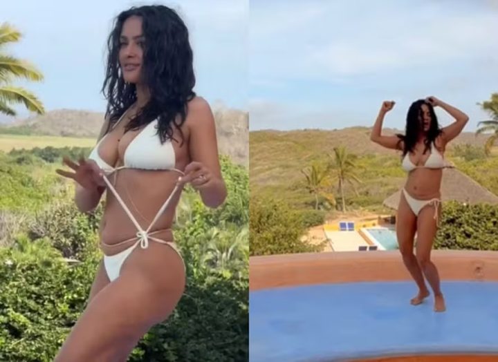 Salma Hayek dança de biquíni e ostenta shape impressionante aos 58 anos