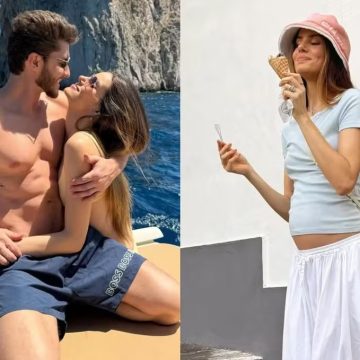Camila Queiroz exibe barrigade grávida em viagem ‘babymoon’ com Klebber Toledo pela Itália