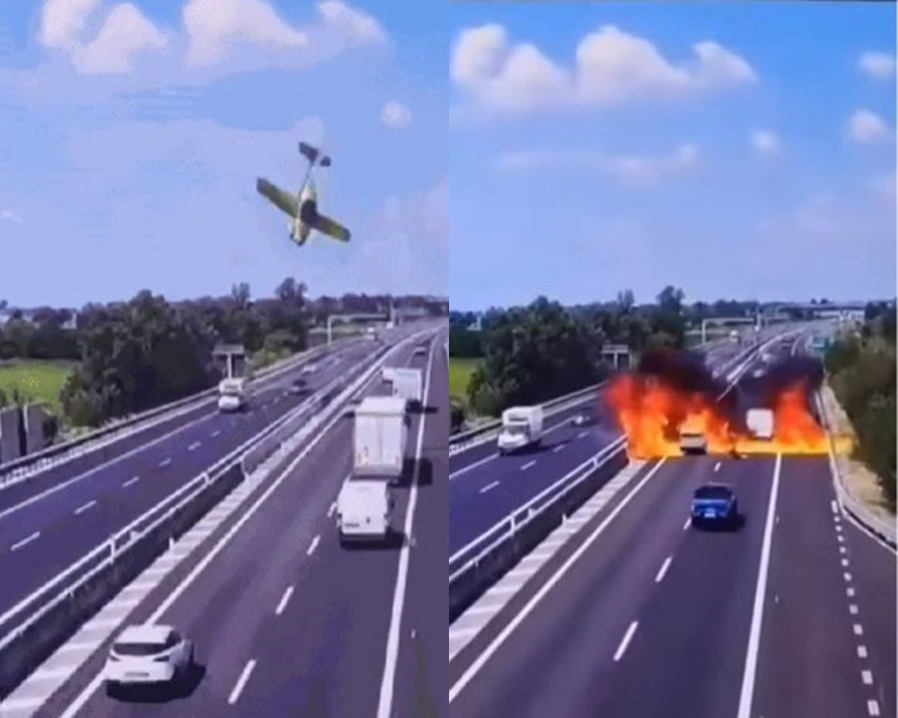 VÍDEO: avião cai em rodovia na Itália e mata duas pessoas