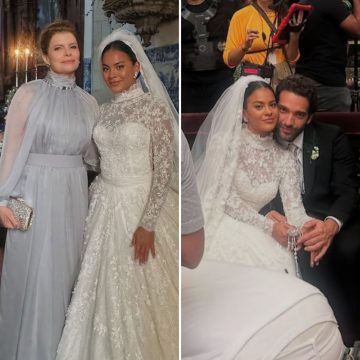 Débora Bloch mostra imagens do casamento de Fátima e Afonso nos bastidores de ‘Vale Tudo’