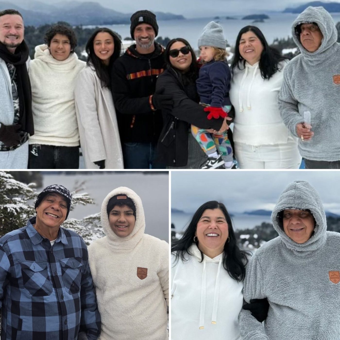 Zeca Pagodinho leva filhos e netos para férias na neve em Bariloche