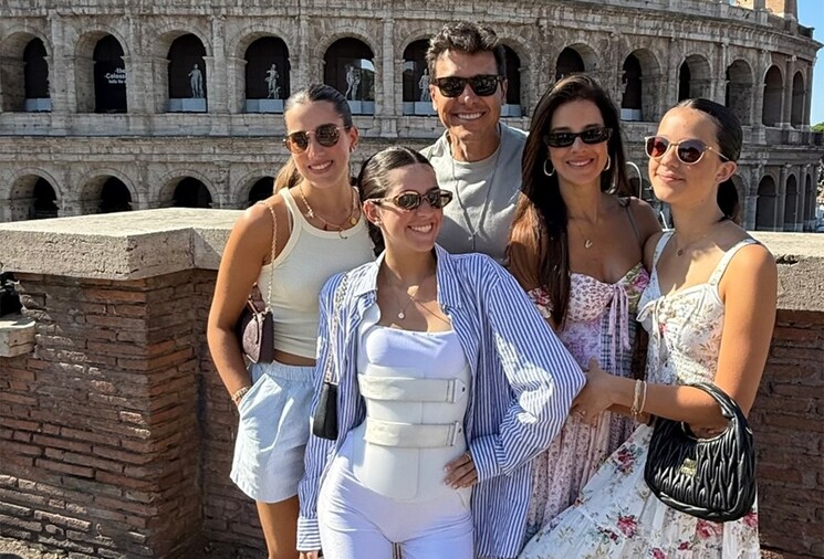 Vera Viel e Rodrigo Faro recriam foto antiga com as filhas em famoso ponto turístico de Roma; confira