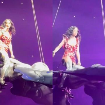 Susto! Katy Perry enfrenta problema técnico e quase cai durante show