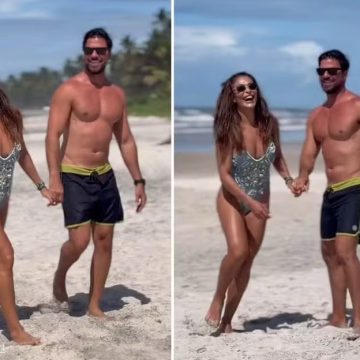 Juliana Paes faz ensaio na praia com o marido durante férias em Ilhéus