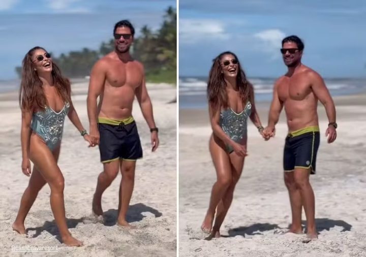 Juliana Paes faz ensaio na praia com o marido durante férias em Ilhéus