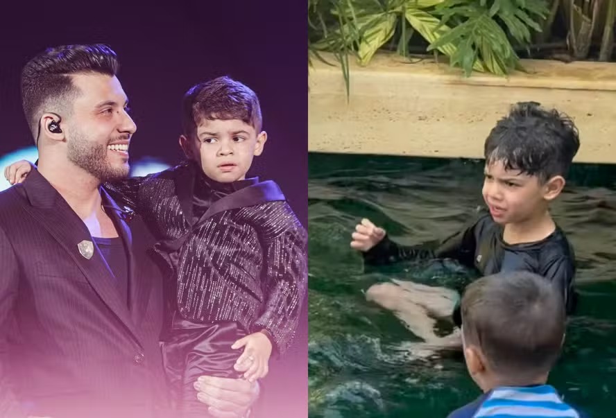 Murilo Huff publica vídeo com o filho Leo em aula de natação em meio à disputa judicial com mãe de Marília Mendonça