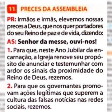 Folheto de missa com oração contra fake news viraliza: ‘Rezemos’