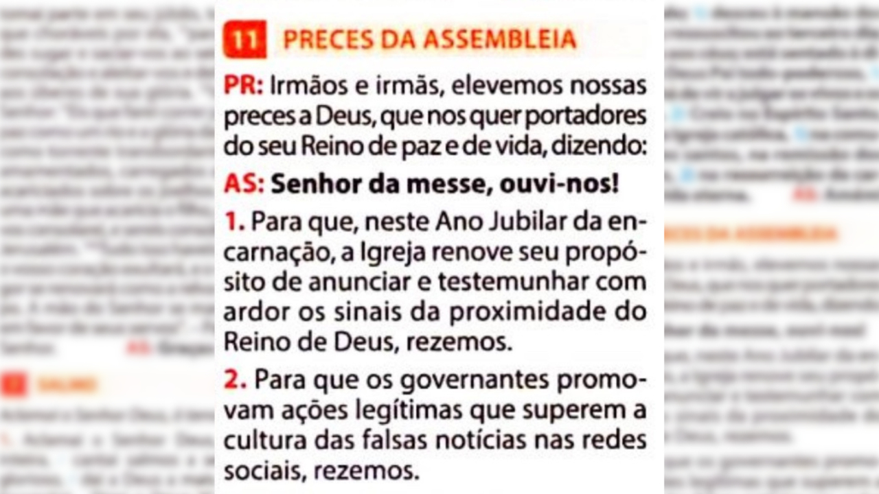 Folheto de missa com oração contra fake news viraliza: ‘Rezemos’