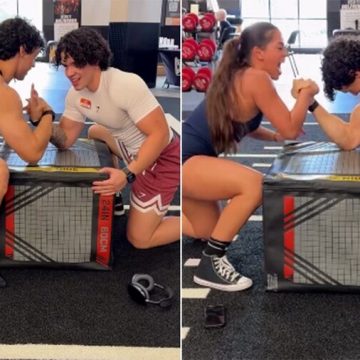 Filho de Xanddy e Carla Perez, Victor Alexandre surpreende ao disputar braço de ferro com amigos na academia