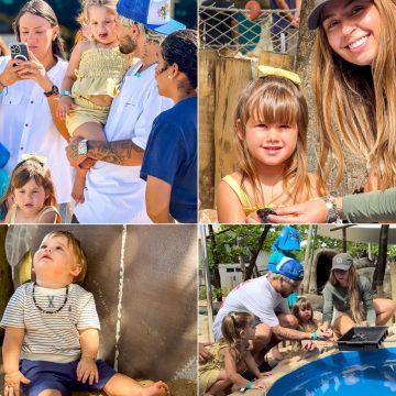 Zé Felipe curte temporada de férias na Praia do Forte com os filhos e visita o Projeto Tamar
