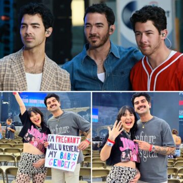 Fã brasileira tem chá revelação feito pelos Jonas Brothers em show nos EUA; assista