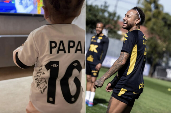 Filha de Neymar esbanja fofura com camisa autografada pelo pai