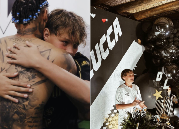 Filho de Neymar celebra aniversário com festa temática do Santos e show de L7NNON