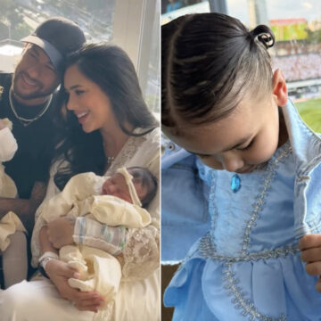 Filha de Neymar e Bruna Biancardi, Mavie vai ao estádio vestida de princesa e encanta público