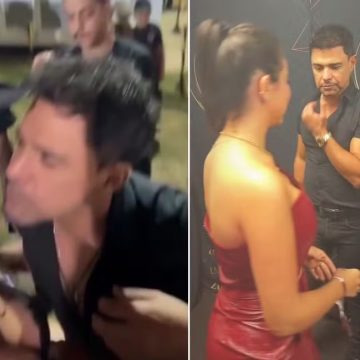 Zezé Di Camargo tenta beijar fã e dá ‘conferida’ em outra em camarim; assista