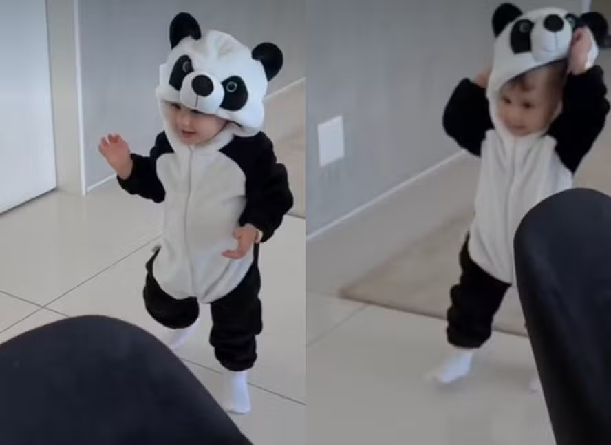 Amanda Kimberlly encanta web com vídeo fofo de Helena, sua filha com Neymar, vestida de panda