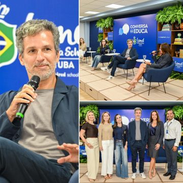 Francisco Bosco participa de bate-papo sobre parentalidade na Land School Pituba; veja fotos