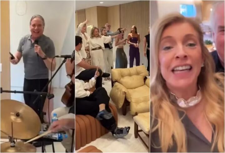 Roberto Justus canta em festa de ex-sogra e anima convidados: ‘Amo a vibe’, celebra ex-mulher