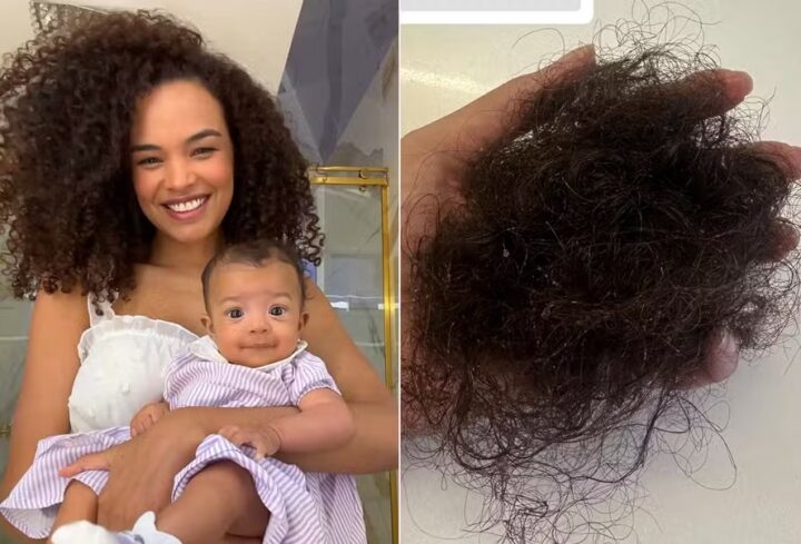 Lucy Ramos se assusta com queda de cabelo após nascimento de filha