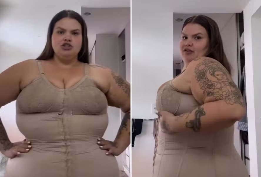 Thais Carla mostra cinta modeladora após perder mais de 50kg: ‘Tudo no lugar’