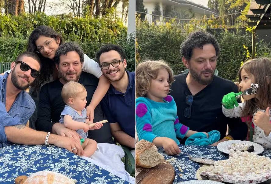 Chay Suede celebra 56 anos do pai com registros raros ao lado dos filhos com Laura Neiva