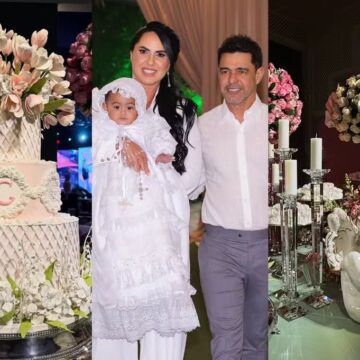 Água do Rio Jordão, tulipas de açúcar e mais: os detalhes do batizado de Clara, filha de Graciele e Zezé