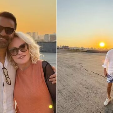 Ana Maria Braga posa com o marido, Fábio Arruda: ‘Cliques especiais’