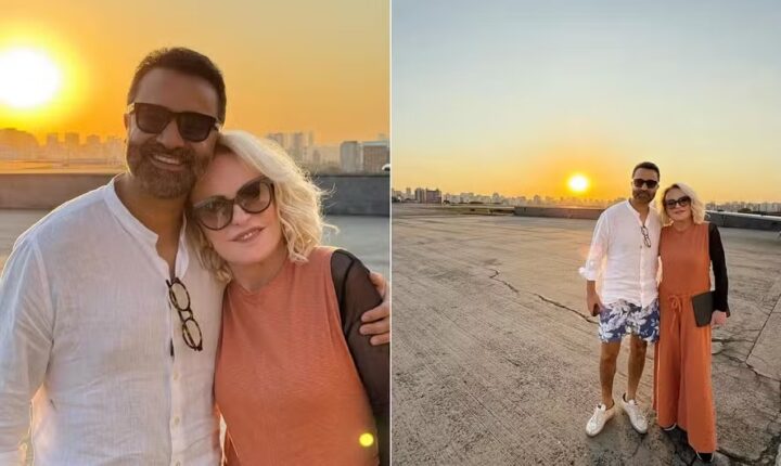 Ana Maria Braga posa com o marido, Fábio Arruda: ‘Cliques especiais’