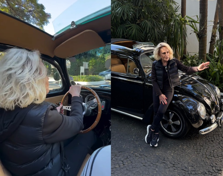 Fuscão preto! Ana Maria Braga vive dia de aventura dirigindo relíquia em São Paulo