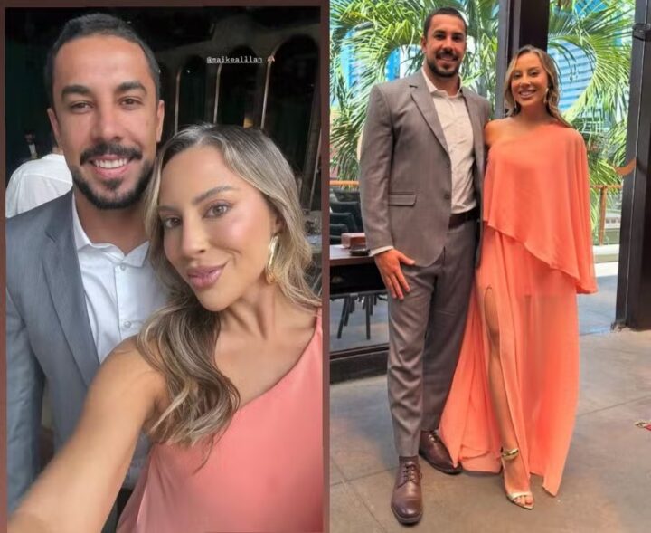Ex-BBBs Renata Saldanha e Maike Allan prestigiam casamento em Fortaleza e mostram que romance segue firme