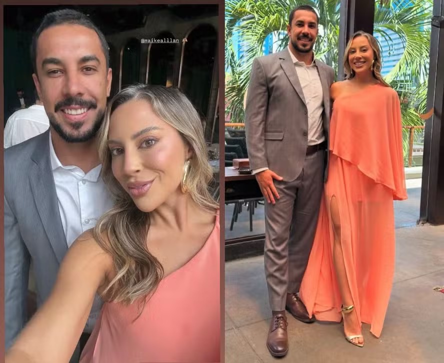 Ex-BBBs Renata Saldanha e Maike Allan prestigiam casamento em Fortaleza e mostram que romance segue firme