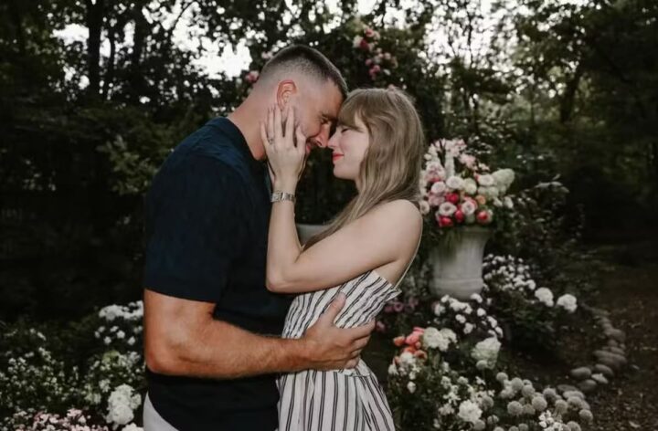 Taylor Swift anuncia noivado com Travis Kelce, astro da NFL, e fotos do pedido viralizam nas redes